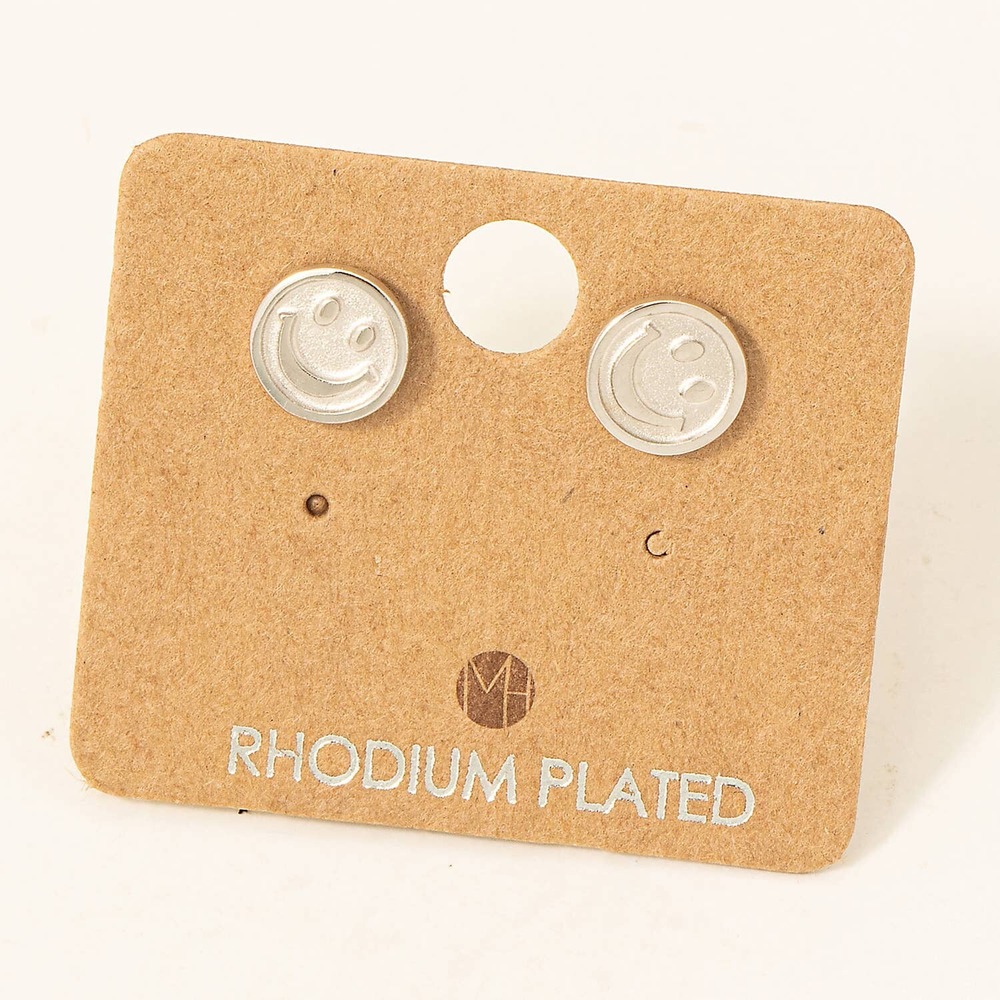 18K Gold Dipped Smiley Face Stud Earrings – Cute Minimal Everyday Jewelry - Picture 2 of 3